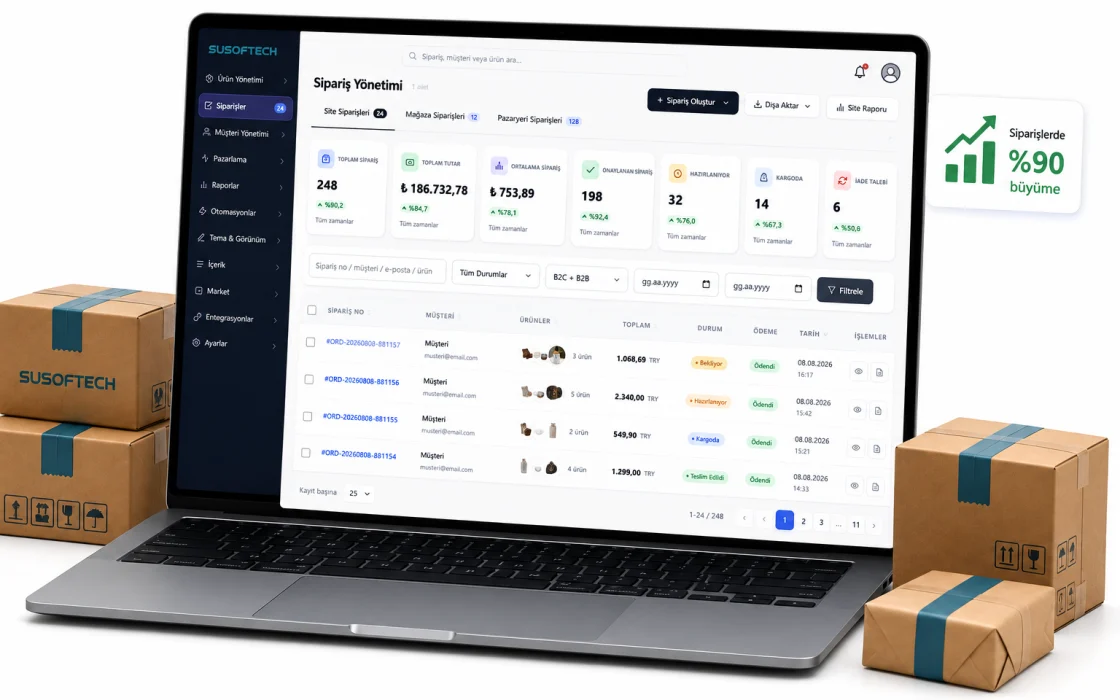 Order list screen with status, payment and date columns